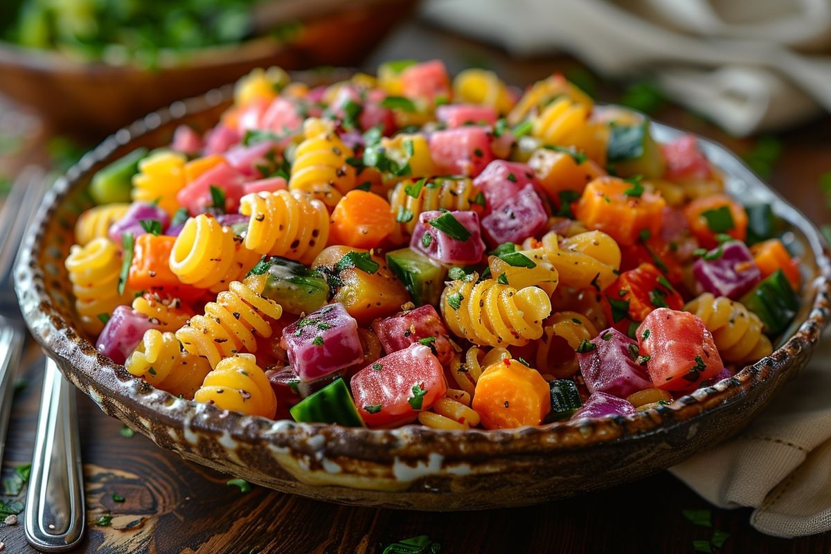 Une salade de pâtes facile à faire, idéale pour un pique-nique ou un repas à la maison