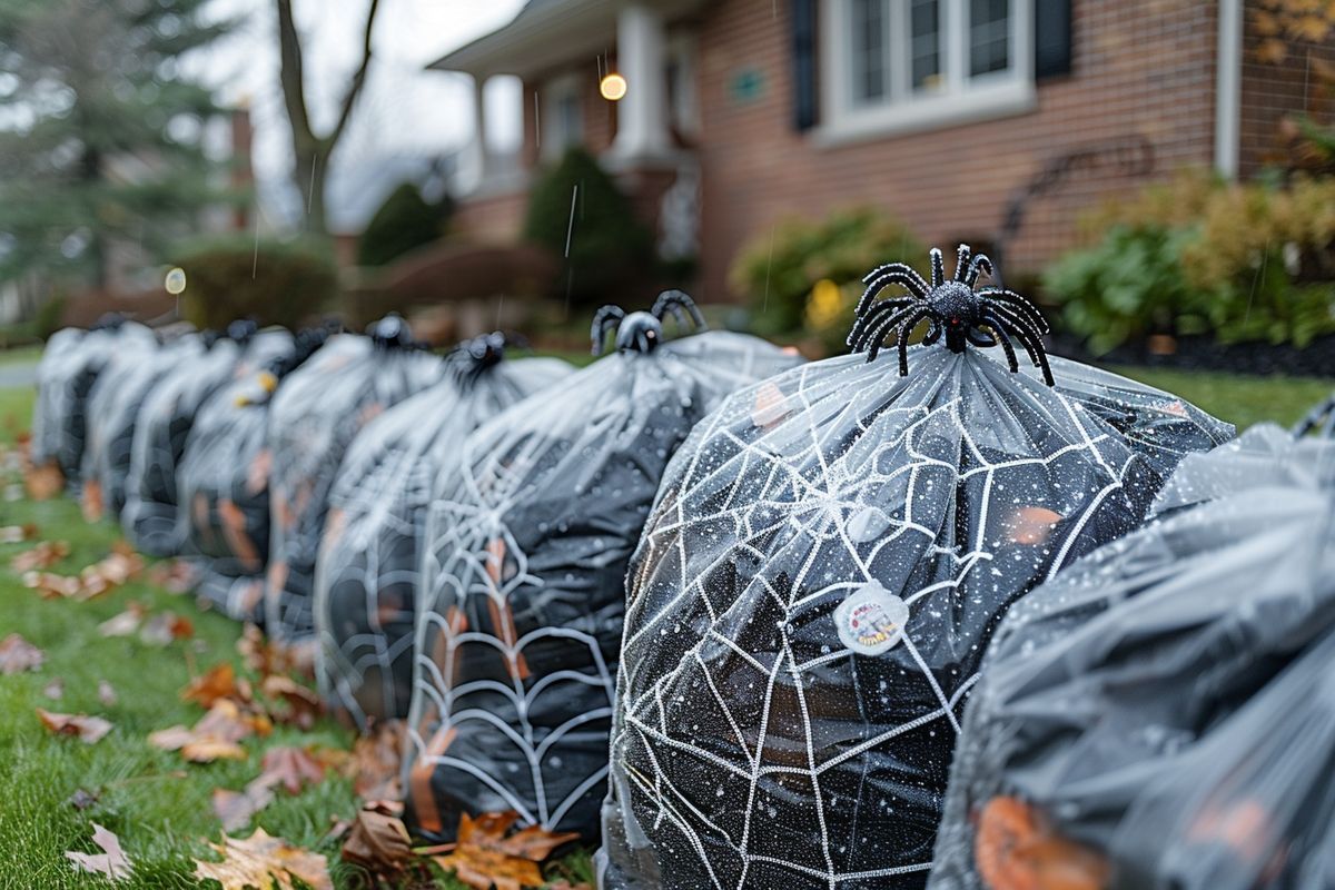 Économisez sur les décorations d'Halloween : utilisez des sacs-poubelle pour des toiles d'araignée